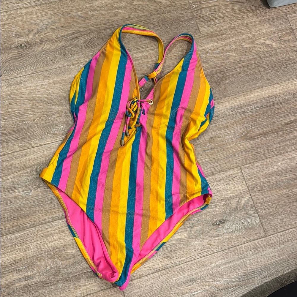 Gibson Latimer Multicolor Striped One Piece Swimsuit
